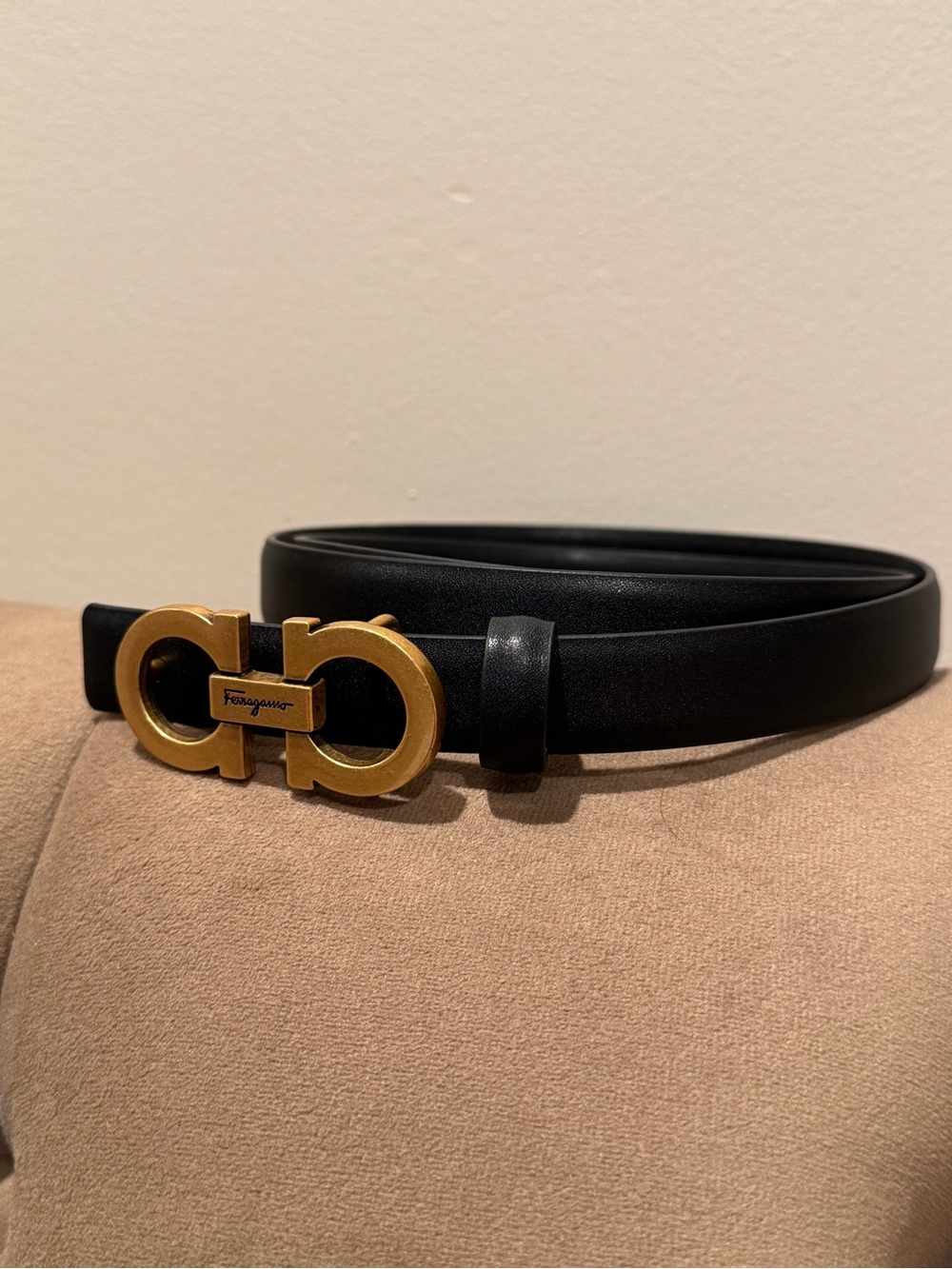 Black Leather Belt with Gold Buckle